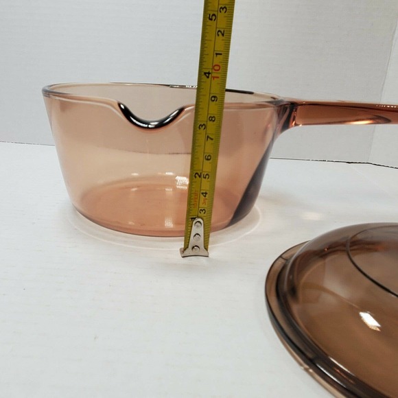 VTG Vision Corning Ware 1L Sauce Pan Pour Spout Pot Amber w/ Pyrex Lid USA - Picture 6 of 7